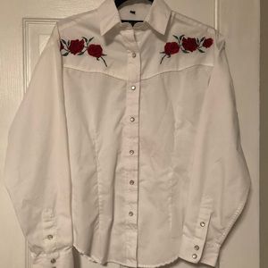 White Horse | White Western Shirt | Roses | Small